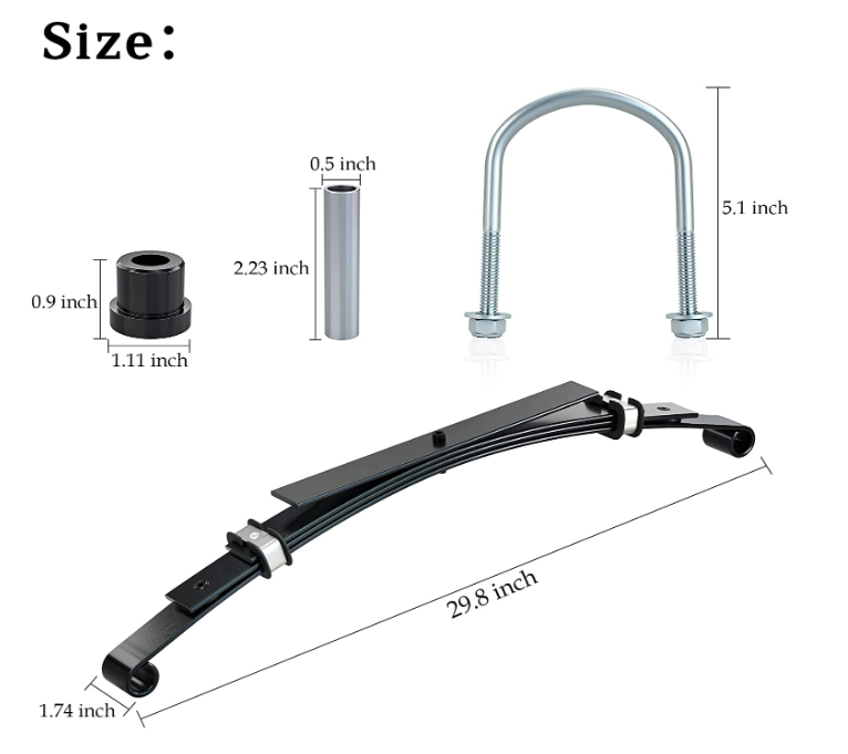 Heavy Duty Achterste 4-Blad Spring Kit met Bushings & Sleeves voor Club Car DS Golf Cart 1014675